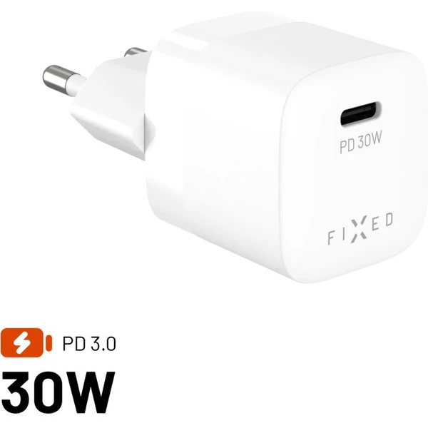 FIXED Mini GaN nabíjačka s USB-C a PD, 30W, biela - Nabíjačky - Hlavný obrázok