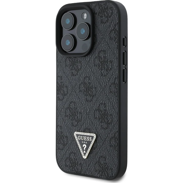 Guess PU 4G Strass Triangle Metal Logo kryt pre iPhone 16 Pro čierny - Puzdra - Obrázok dad8fa437af8417bad5867ee3ec2cc40
