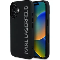 Karl Lagerfeld 3D Rubber Glitter Logo kryt iPhone 16 čierny - Puzdra