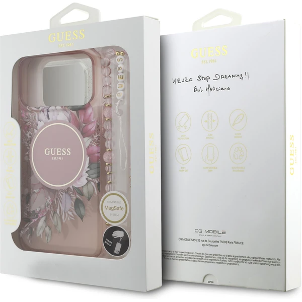 Guess IML Flowers Strap MagSafe kryt iPhone 17 Pro Max ružový - Puzdra - Obrázok db333d54a9f34eee92de116263d200d2