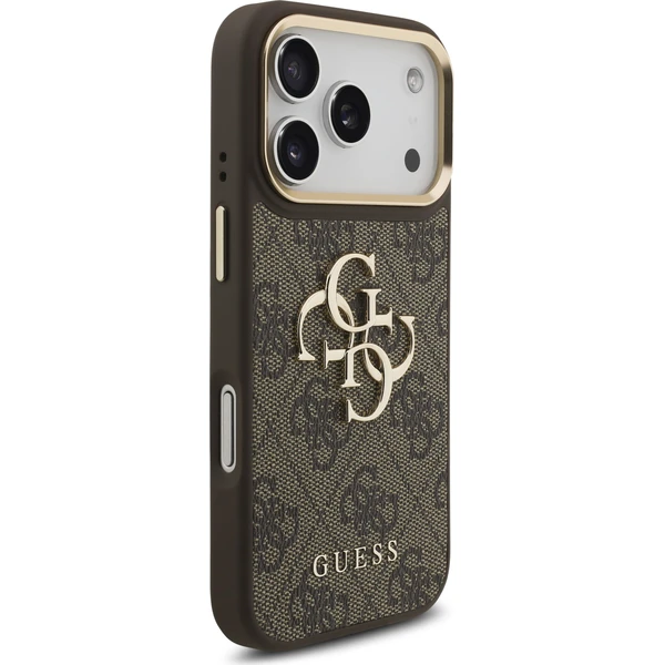 Guess PU Leather 4G Metal Logo Gold Frame Zadný Kryt pre iPhone 18 Pro Brown - Puzdra - Obrázok db3892f8edb34a2eae6d153fbea28981