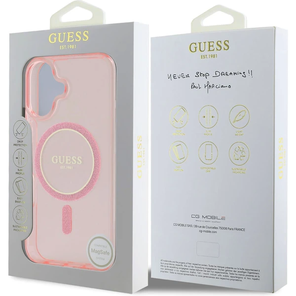Guess IML Glitter Ring MagSafe kryt pre iPhone 16 ružový - Puzdra - Obrázok dba4f2c6bf53438b83451fc3182719cb