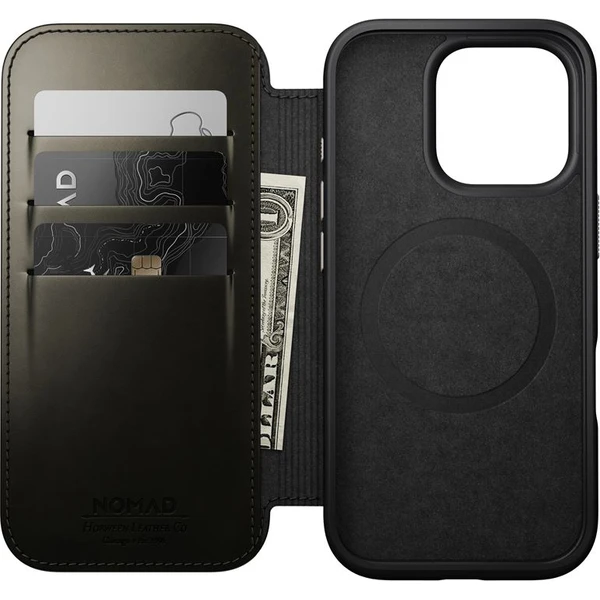 Nomad Modern Leather Folio MagSafe púzdro iPhone 16 Pro zelené chrómované - Puzdra - Obrázok dd2e61e6d09d43f0b408ebc1c8ab0b11