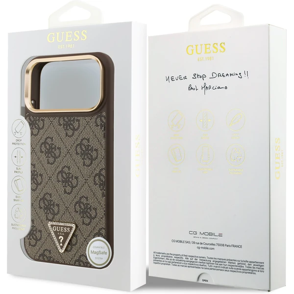 Guess PU Leather 4G Triangle Logo Gold Frame MagSafe kryt iPhone 17 Pro Max hnedý - Puzdra - Obrázok dd3733a0f5fb4fb1ac7ccf8ae51782f3