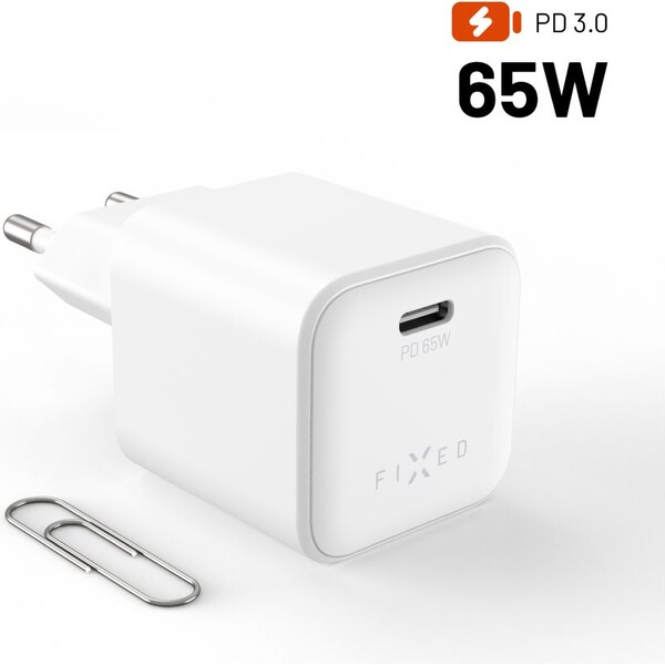 E-shop FIXED Mini GaN nabíjačka s USB-C a podporou PD, 65W, biela