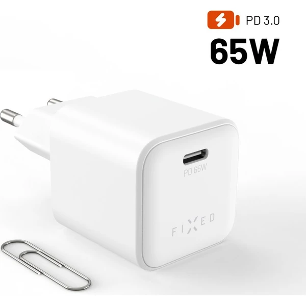 FIXED Mini GaN nabíjačka s USB-C a podporou PD, 65W, biela - Nabíjačky - Hlavný obrázok