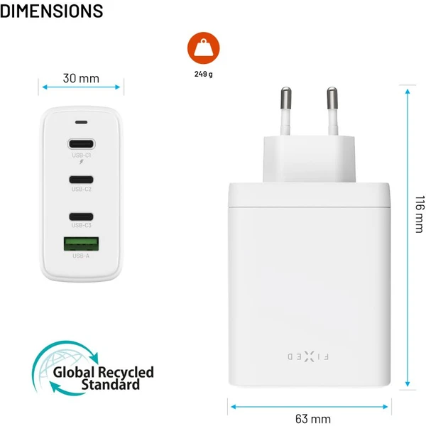 FIXED GaN nabíjačka s 3xUSB-C a USB-A, PD 3.0, 120W, biela - Nabíjačky - Obrázok de3e2fc1db044b6f808855708a0cb61e