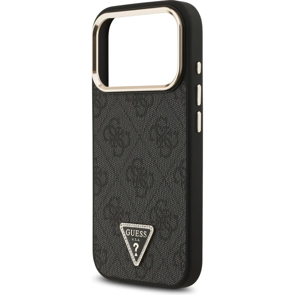 Guess PU Leather 4G Triangle Logo Gold Frame MagSafe kryt iPhone 17 Pro čierny - Puzdra - Obrázok de7dc026054f47e4b9f6f6b4f3514c38