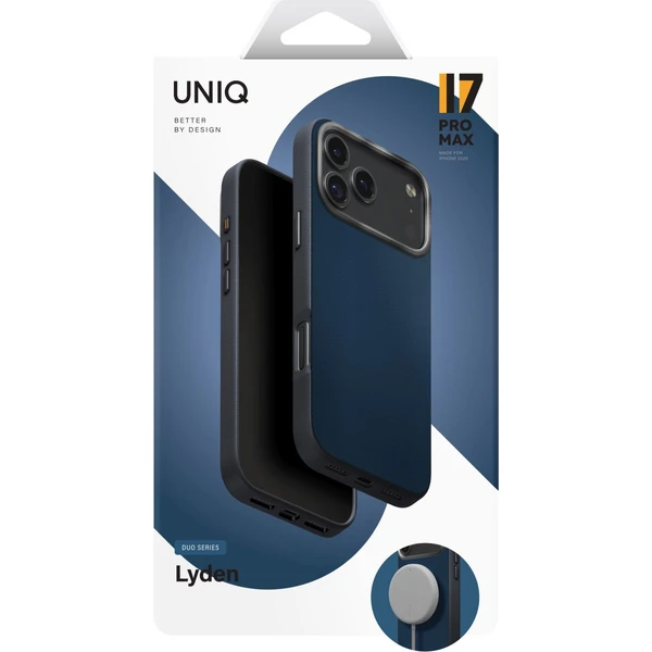 UNIQ Lyden DS Premium Leatherette MagClick MagSafe kryt iPhone 17 Pro Max Steel Blue - Puzdra - Obrázok de8408ca7a6a42a29ba14f7133680665