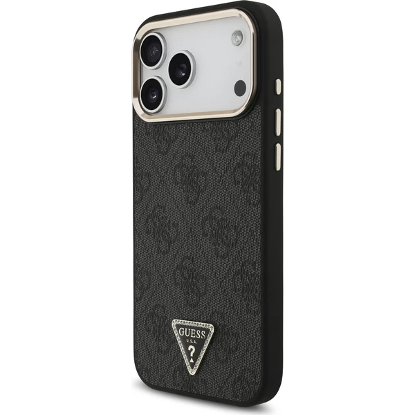 Guess PU Leather 4G Strass Triangle Logo Gold Frame MagSafe Zadný kryt pre iPhone 18 Pro Max Black - Puzdra - Obrázok de87fdac5c534282bba911fe3290bb56