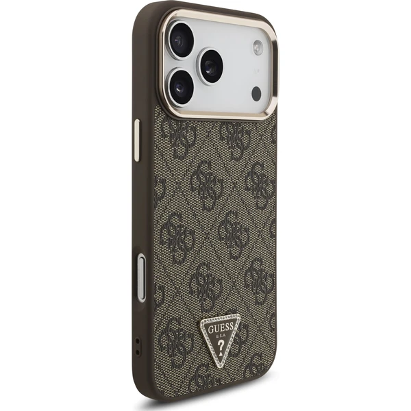 Guess PU Leather 4G Strass Triangle Logo Gold Frame MagSafe Zadný kryt pre iPhone 18 Pro Max Brown - Puzdra - Obrázok de9360ce3ab8404691769bc6fa924b48