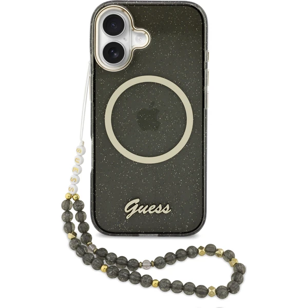 E-shop Guess IML Glitter Script Strap MagSafe kryt iPhone 17 čierny