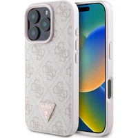 Guess PU 4G Strass Triangle Metal Logo kryt pre iPhone 16 Pro ružový - Puzdra