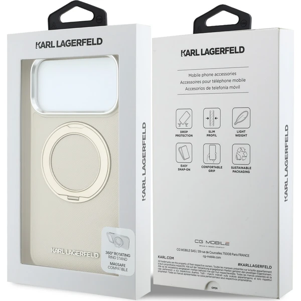 Karl Lagerfeld PU Saffiano Ring Stand MagSafe kryt iPhone 18 Pro Max béžový - Puzdra - Obrázok df3f6b08db58437db9fa39881dd1b3c7