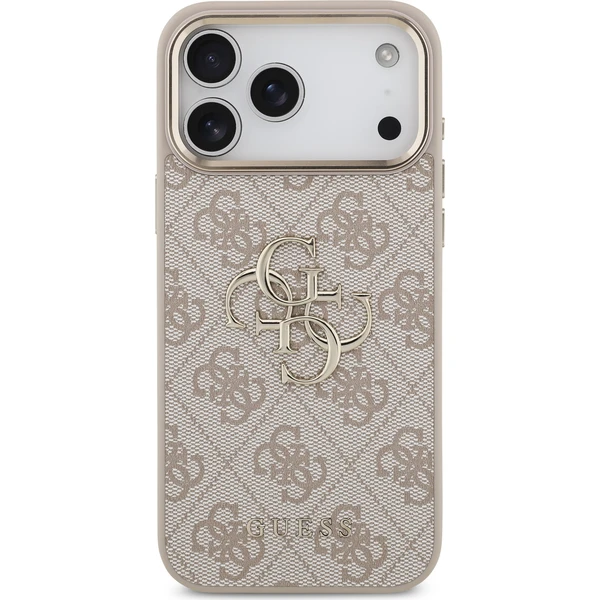 Guess PU Leather 4G Metal Logo Gold Frame Zadný Kryt pre iPhone 18 Pro Max Pink - Puzdra - Obrázok e05b7a619ecc45f0aae788c478d124df