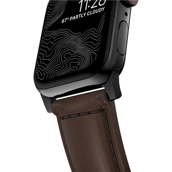 Nomad Traditional kožený remienok Apple Watch Ultra (49mm) 8/7 (45mm)/6/SE/5/4 hnedý/čierne pracky - Remienky - Obrázok e07fe01862944629aafaeb2c4562f915