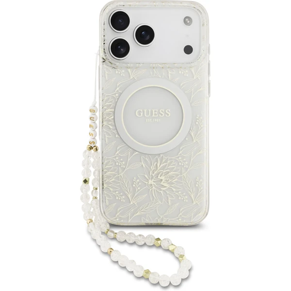 Guess IML Flowers Allover Strap MagSafe kryt iPhone 17 Pro Max biely - Puzdra - Hlavný obrázok