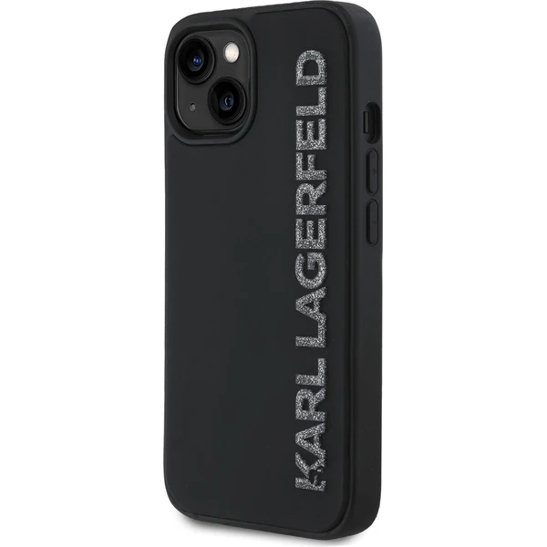 Karl Lagerfeld 3D Rubber Glitter Logo kryt iPhone 14 čierny - Puzdra - Obrázok e0e08e26dbe74bacbf8088aa2671d81e