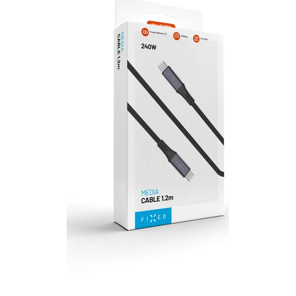 FIXED Media Cable opletený kábel USB-C/USB-C, PD 3.1, USB4 Gen3 40Gbps, 8K(60Hz),240W, 35cm, čierny - Káble a redukcie - Obrázok e0e5ec2e37694d6f8f0e87d3f67c9d3c