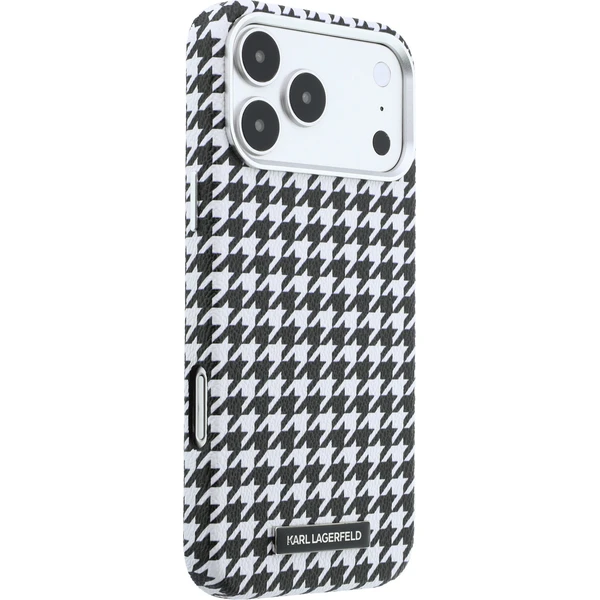 Karl Lagerfeld PU Houndstooth Resin Plate MagSafe kryt iPhone 17 Pro Max čierny - Puzdra - Obrázok e0fdda1148bb4009b07976d8cd4fd031