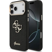 Guess PU Fixed Glitter 4G Metal Frame kryt iPhone 17 Pro Max čierny - Puzdra