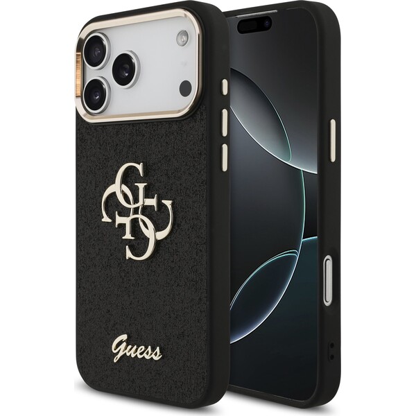 E-shop Guess PU Fixed Glitter 4G Metal Frame kryt iPhone 17 Pro Max čierny