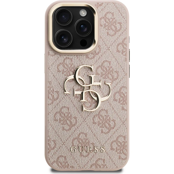 Guess PU 4G Metal Logo Stand Camera Frame kryt iPhone 15 Pro Max ružový - Puzdra - Obrázok e1eb7b523ca4468d85c7babdb1afe05e
