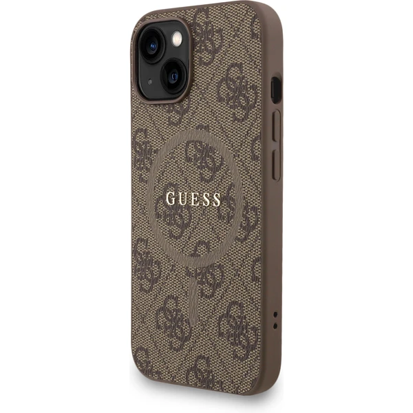 Guess PU Leather 4G Colored Ring Strap MagSafe kryt iPhone 15 hnedý - Puzdra - Obrázok e1fe468f4c064759a394f40a43730dff