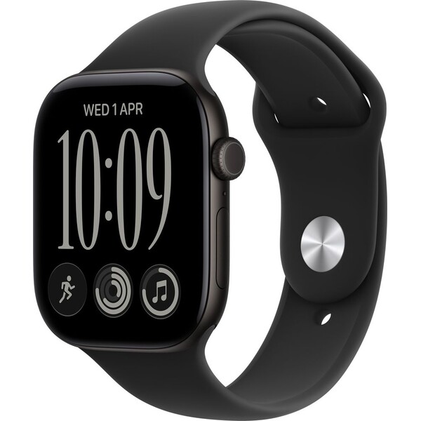 Apple Watch Series 12 (46mm) Černý hliník s černým sportovním řemínkem M/L - Inteligentné hodinky - Hlavný obrázok