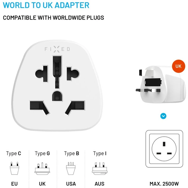 FIXED UK adaptér pre zapojenie UK, US, AUS nabíjačiek do UK zásuviek biely - Nabíjačky - Obrázok e33fb68e7bbd40659e95164b76032f7f