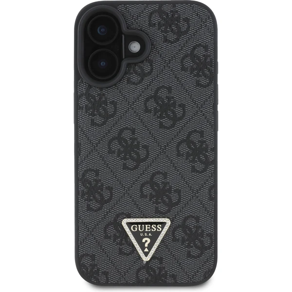 Guess PU 4G Strass Triangle Metal Logo kryt + Crossbody Popruh pre iPhone 16 čierny - Puzdra - Obrázok e3518f0f15df4ad48d5b1e7932a0de6f