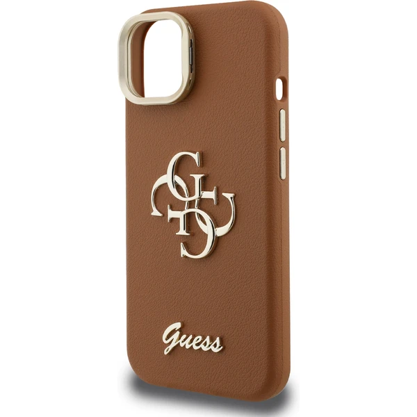 Guess PU Grained 4G Logo Stand Camera Frame kryt iPhone 15 hnedý - Puzdra - Obrázok e384bb0b1c0a4306ac590295e7962033