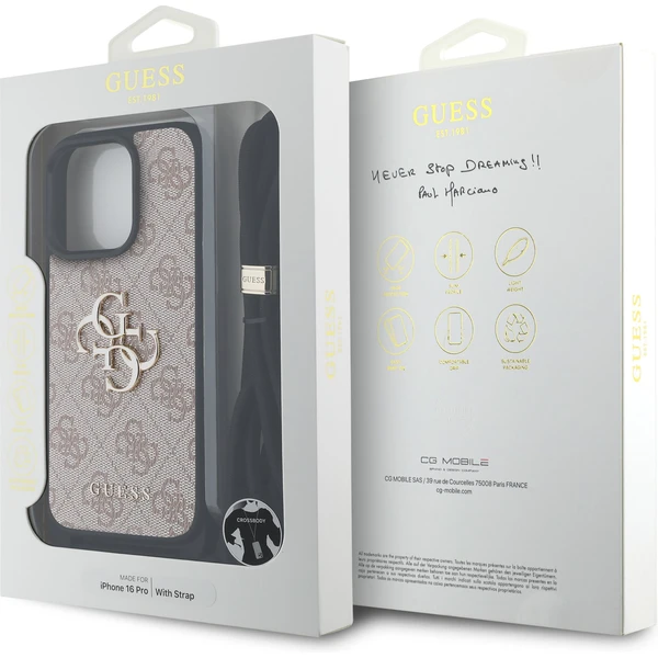 Guess PU 4G Metal Logo Crossbody popruh kryt iPhone 16 Pre ružový - Puzdra - Obrázok e390903fdbe740b4a65ffdf40e32170a