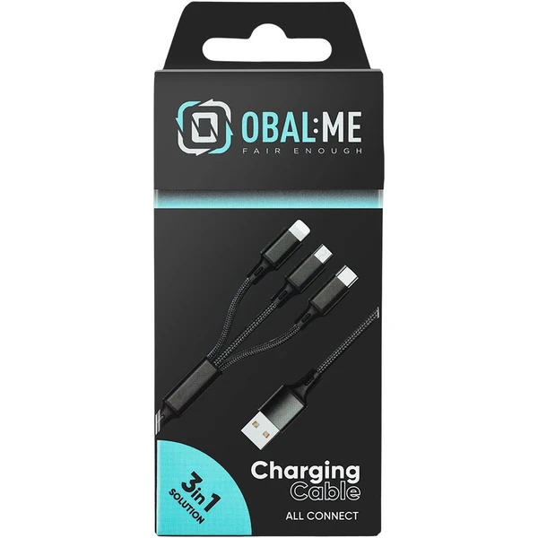 OBAL:ME 3v1 AllConnect Rýchlonabíjací napájací kábel 12W 1,2m čierny - Káble a redukcie - Obrázok e3a053908e3d4ceba29c2cd093a79486