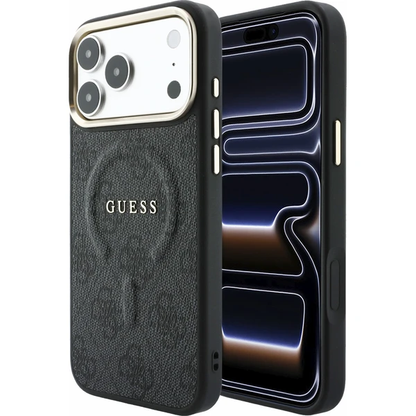 Guess PU Leather 4G Gold Frame Embossed MagSafe Zadný kryt pre iPhone 18 Pro Max Black - Puzdra - Hlavný obrázok