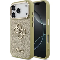 Guess PU Fixed Glitter 4G Metal Frame kryt iPhone 17 Pro zlatý - Puzdra