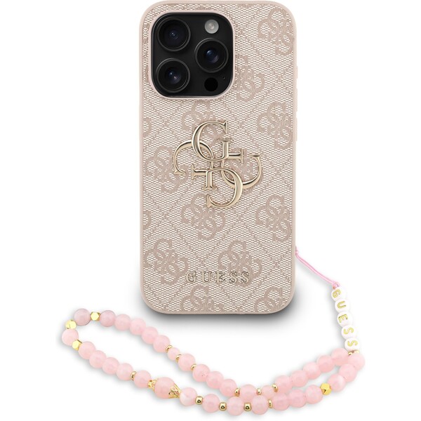 Guess PU 4G Metal Logo Strap kryt iPhone 15 Pro Max ružový