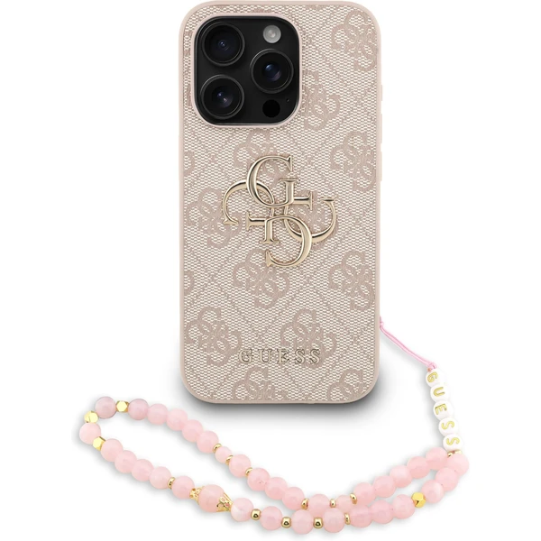 Guess PU 4G Metal Logo Strap kryt iPhone 15 Pro Max ružový - Puzdra - Hlavný obrázok