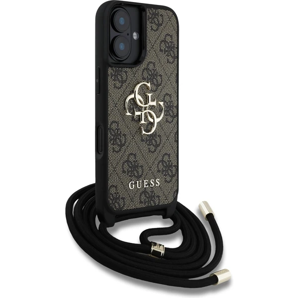 Guess PU 4G Metal Logo Crossbody popruh kryt iPhone 16 hnedý - Puzdra - Obrázok e40af275d03e41508f51f71c1cb7739e