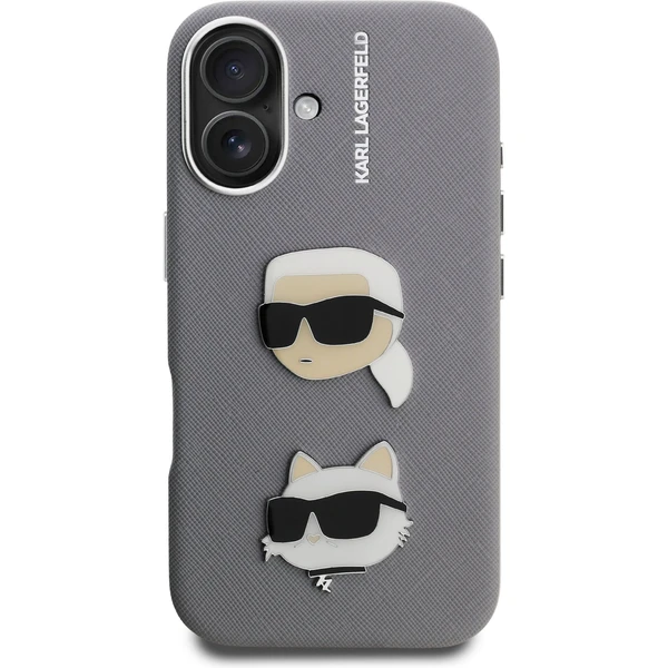 Karl Lagerfeld Grained PU K&CH Heads kryt iPhone 16 sivý - Puzdra - Obrázok e413ef3204674b398b2118e4a3bf687d
