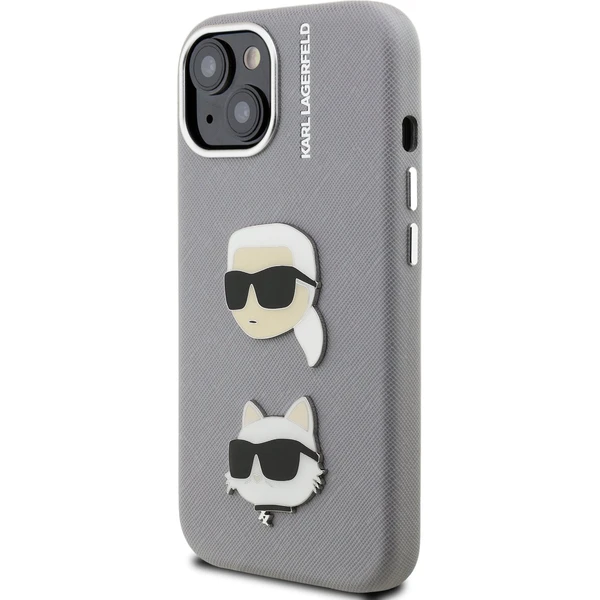 Karl Lagerfeld Grained PU K&CH Heads kryt iPhone 15 sivý - Puzdra - Obrázok e42ada49bc9f4a8881945df01316712f