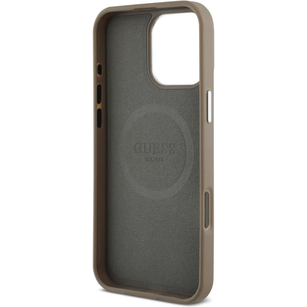 Guess PU Grained Triangle Logo kryt pre iPhone 16 Pre Max hnedý - Puzdra - Obrázok e48825b16def4782a9eaa2332c193604