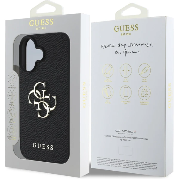 Guess PU Grained 4G Metal Logo kryt iPhone 16 čierny - Puzdra - Obrázok e4c1306a230847adb3ed44dbd22535c0