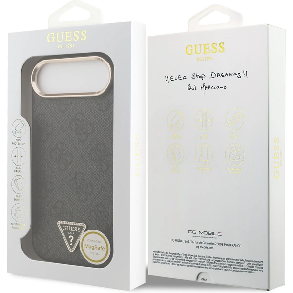 Guess PU Leather 4G Triangle Logo Gold Frame MagSafe kryt iPhone Air čierny - Puzdra - Obrázok e4ce17502c0d4cef9d950a3e0121ee9a