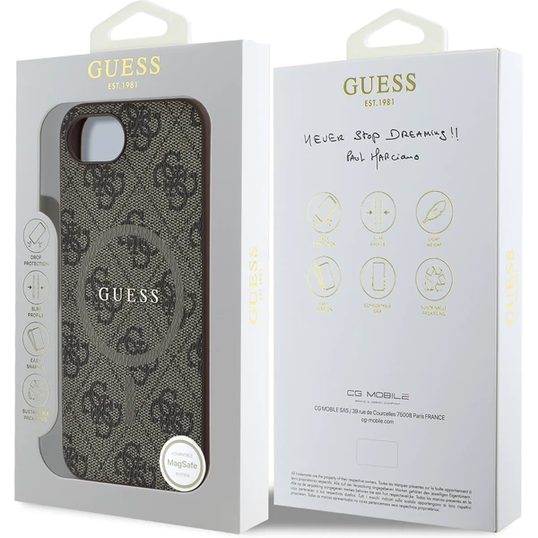 Guess PU Leather 4G Farebný prsteň MagSafe kryt iPhone 17e/16e hnedý - Puzdra - Obrázok e4d807d1a9674233b555f4ba6fafad24