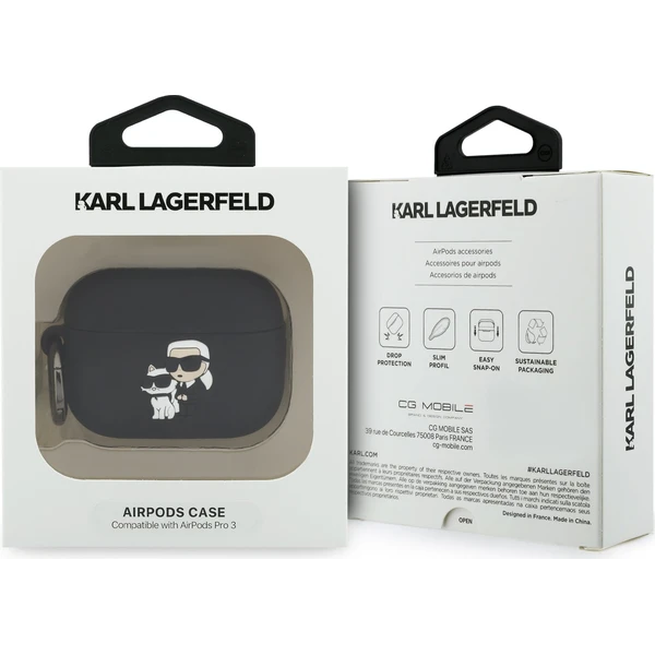 Karl Lagerfeld 3D Logo NFT Karl a Choupette silikónové puzdro AirPods Pro 3 čierne - Puzdra - Obrázok e4f6a92040654a269404169237c6a131