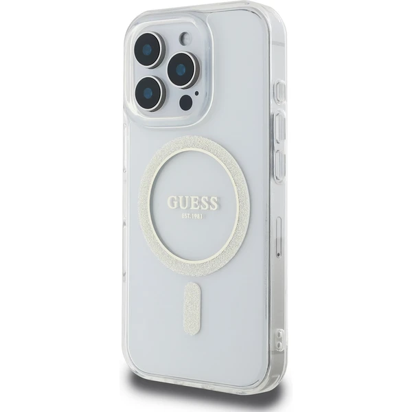 Guess IML Glitter Ring MagSafe kryt pre iPhone 16 Pro Max číry - Puzdra - Obrázok e526457737a045bfa91496efbe1c8407