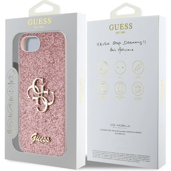 Guess PU Fixed Glitter 4G Metal Logo kryt iPhone 17e/16e ružový - Puzdra - Obrázok e586fdcfc9fe4719b810c5b8a7c72896
