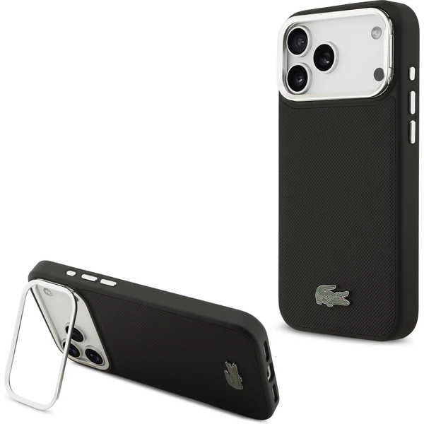 Lacoste Iconic Petit Pique Camera Stand MagSafe kryt iPhone 17 Pro Max čierny - Puzdra - Hlavný obrázok