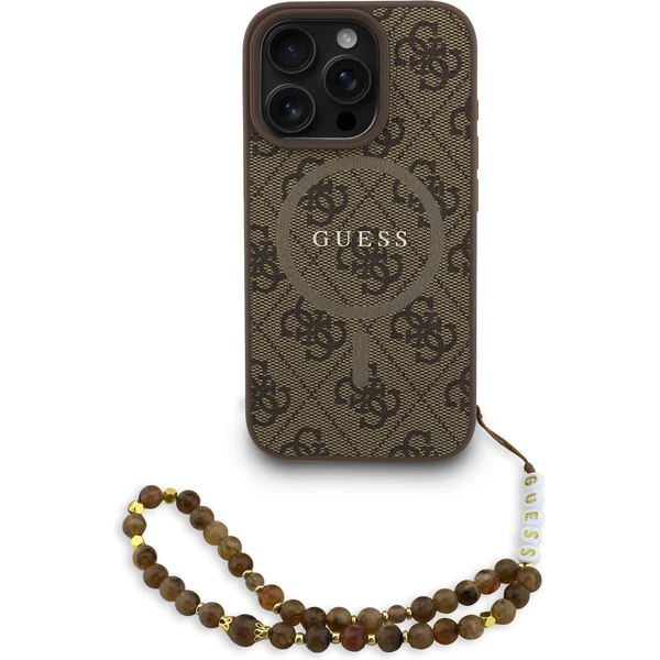 Guess PU Leather 4G Colored Ring Strap MagSafe kryt iPhone 16 Pro Max hnedý - Puzdra - Hlavný obrázok